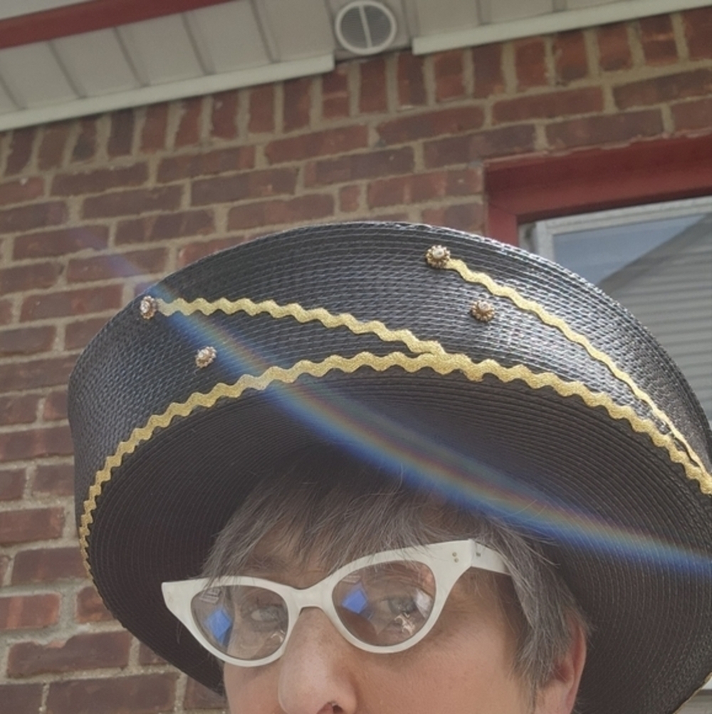 Vintage Italian Wide Brim Straw Hat Black Gold Trim Statement Sun Hat - Picture 8 of 16